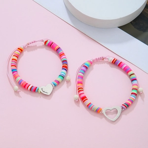 Braccialetti con perline Heishi colorate regolabili con ciondoli a cuore Daughter