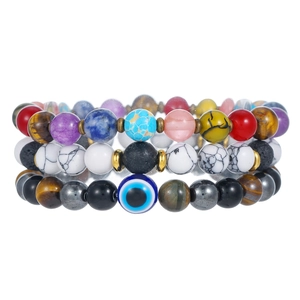 Handgemachtes Naturstein Elastisches Perlenarmband Für Damen Herren Lavastein Weißer Türkis Böser Blick Ethno Schmuck