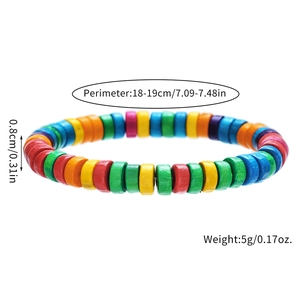 Pulsera elástica de cuentas de madera coloridas hecha a mano con colores vivos 18-19cm