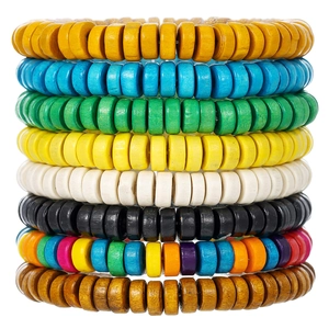 Pulsera Bohemia de Madera Lacada con Cuentas Heishi para Hombre Mujer Elástica Cuentas en Forma de Disco Joyería Étnica Regalo