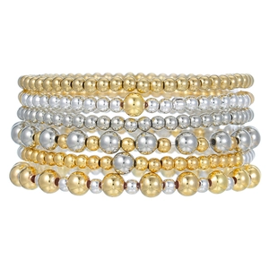 Set di bracciali con perline CCB color oro e argento con design elastico multistrato