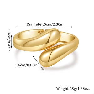 Detailed dimensions of gold irregular snake-style open bangle with teardrop ends