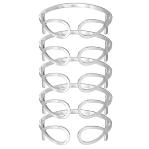 Set of 5 minimalist silver open rings with hollow fish design for stackable women's styling