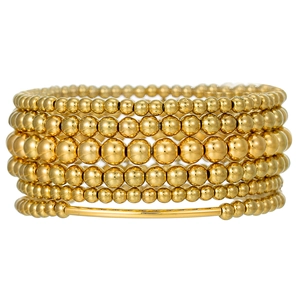 Set de 6 pulseras de cuentas doradas pulidas con barra metálica de estilo moderno