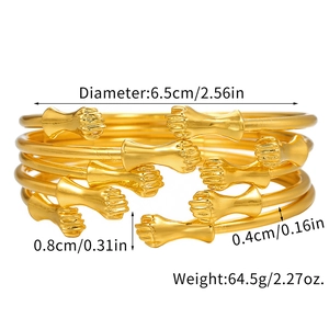 6-piece gold punk fist open bangle set for women in polished minimalist hip-hop style