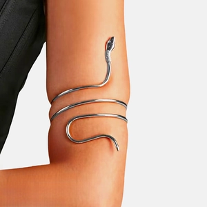 Vintage Snake Arm Cuff Spiral Wrap Bangle For Women Alloy Rhinestone Armlet Personalized Upper Arm Bracelet Punk Jewelry Gift