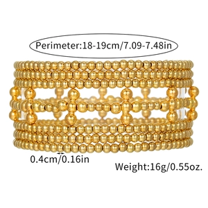 Bohemian multilayer gold bead bracelet set with dimensions and cross link details