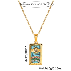 Detail of tarot sun necklace pendant with colorful zircon stones and size specifications