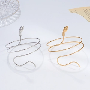 Retro snake-shaped coiled arm bracelets in polished gold and silver alloy finish