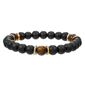 Vista macro de cuentas de lava de 8mm y piedras ojo de tigre para pulsera de hombre