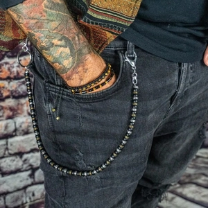 Chaîne de Pantalon en Perles de Verre Vintage Punk Méandre Clé Grecque Alliage Chaîne de Taille pour Jeans Décoration Sac