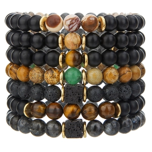 Pulsera de Cuentas de Piedra Natural para Hombre Con Piedra de Lava Volcánica Ojo de Tigre Estilo Punk Vintage Joyería