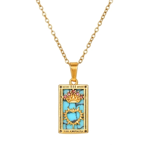 Vintage gold stainless steel necklace with blue stone The Empress tarot card pendant