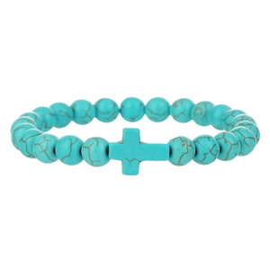 Handgemaakte turquoise kralenarmband voor heren met een horizontale kruishanger