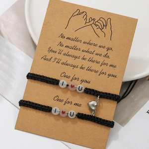Juego de Pulseras a Juego para Parejas con Corazón Magnético y Cuentas de Letras Luminosas Pulsera de la Amistad Tejida a Mano