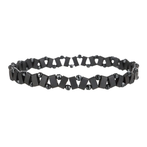 Minimalistische zwarte hematiet armband met mat rechthoekige en glanzende ronde kralen