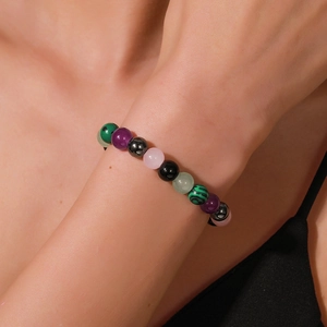 8mm natural stone bead bracelet with amethyst and rose quartz for women's jewelry gift
