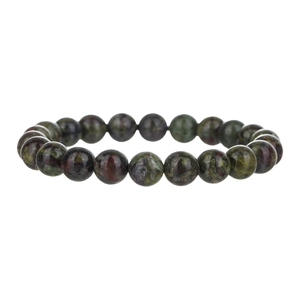 Dettaglio del bracciale di perle in unakite naturale con trame verdi e marrone-rossastre