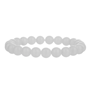 Vista dettagliata del bracciale con perle di cristallo bianco traslucido lucido