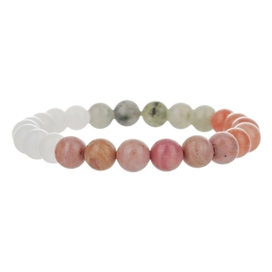 Detail of 8mm natural stone beads showing unique textures and colors on the bracelet