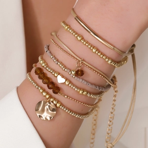 Bohemian Layered Bracelet Set For Women Alloy Glass Beads Heart Starfish Evil Eye Charms Stackable Beach Vacation Jewelry