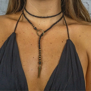 Gothic Spike Hanger Ketting Boheems Meerlaagse Acryl Kralen Lange Ketting Voor Dames Heren Punk Sieraden Retro Choker