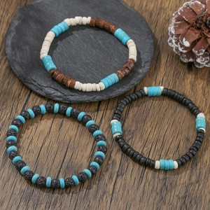 Handgemaakte kralen armbandenset met lavasteen en turquoise in vintage etnische stijl