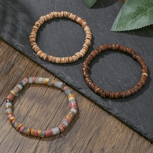 Three-piece stackable beaded bracelet set with natural stones and wooden beads for men