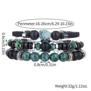 Detailed size specifications for the beaded bracelet set with adjustable length and bead diameters