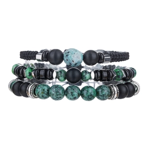 Retro beaded bracelet set with black onyx and turquoise stones for men and women