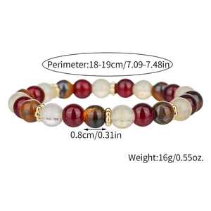 Vista detallada de pulsera de cuentas con ojo de tigre de 8mm y perlas rojas con medidas