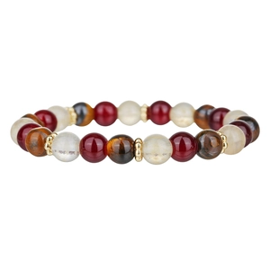 Detalle macro de pulsera de piedra natural con ágata roja, ojo de tigre y piedra luna