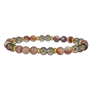 Pulsera de ágata marrón y piedras naturales grises con espaciadores dorados