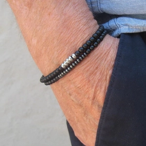 Minimalistische kralenarmbandset voor heren met 6 mm zwarte onyx en matte kralen