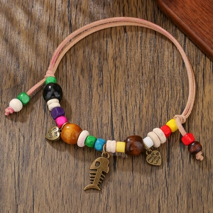 Double-layer wooden bead pet necklace with heart charms and I Love My Dog engraving