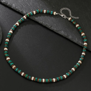 Collar bohemio de cuentas turquesas y coco con cierre ajustable de plata para hombre