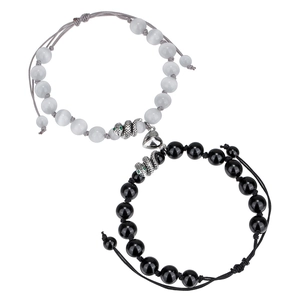 Braccialetti di coppia magnetici con perline nere e bianche e ciondoli a forma di serpente