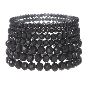 Ensemble de 7 bracelets bohèmes en perles de cristal noir facettées pour femme
