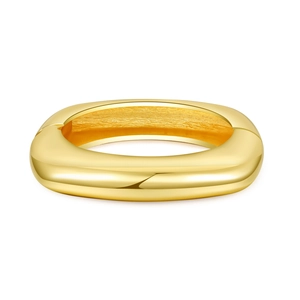 Minimalist gold square cuff bracelet with polished finish and hinged open closure