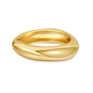 Minimalist thick golden cuff bracelet with irregular polished organic geometric shape