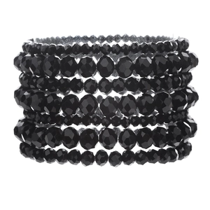 Lot de 7 bracelets en perles noires à facettes, style bohème avec cordon élastique