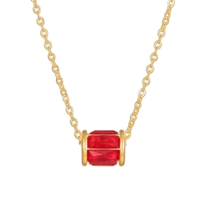 Collana placcata in oro con ciondolo a cilindro e zirconi rettangolari di colore rosso