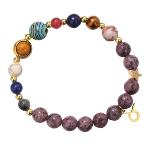 Natural stone beaded bracelet with gold Taurus zodiac charm and star pendant