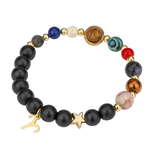 Detail view of the Aries constellation pendant and celestial natural stone beads