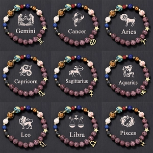 Natural Stone Galaxy Solar System Bracelet Stainless Steel Zodiac Constellation Charm Handmade Beaded Elastic Bracelet For Women Jewelry
