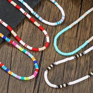 Summer colorful handmade heishi clay bead choker necklace in vibrant candy colors