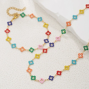 Glück Vierblättriges Kleeblatt Halskette Edelstahl Mehrfarbig Emaille Anhänger Kette Vergoldet Minimalistischer Modeschmuck Damen
