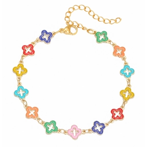 Halskette mit bunten Emaille-Kleeblättern und verstellbarer goldener Edelstahlkette