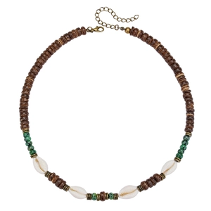 Collana uomo stile oceano bohémien con pietre turchesi, conchiglie e perle in legno