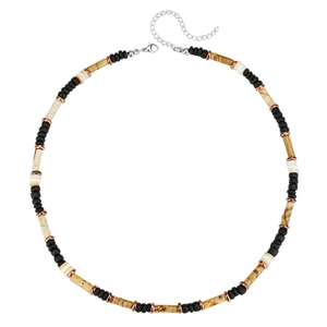 Boho-Herrenhalskette mit Lavastein, Bildstein-Perlen und Muschel-Details im Vintage-Stil